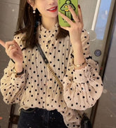 Blusa de manga larga estilo retro de lunares